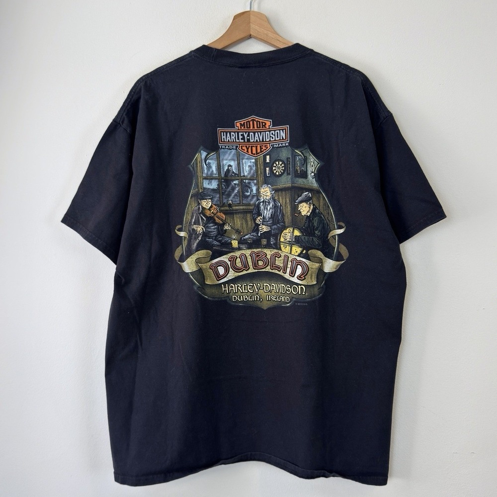Vintage 90's Harley Davidson Biker Dog Dublin Ireland Black Tee Shirt - XL - Picture 3 of 5